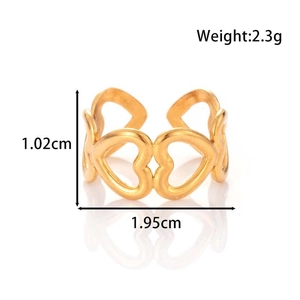 Anello a cuore vuoto dorato regolabile in acciaio inossidabile con dimensioni