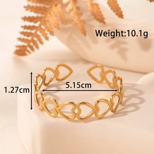 Elegante bracciale rigido a cuore in acciaio inossidabile dorato minimalista