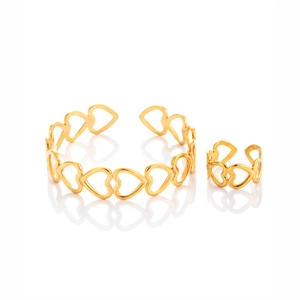 Set gioielli con bracciale e anello regolabili dorati a forma di cuore per donna