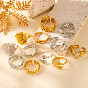 Minimalist stainless steel ring set with gold and silver heart and hug gesture designs