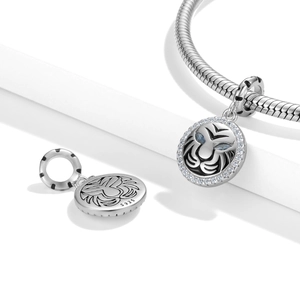 Detailed S925 sterling silver tiger head charm with blue gemstone eyes and zirconia circle