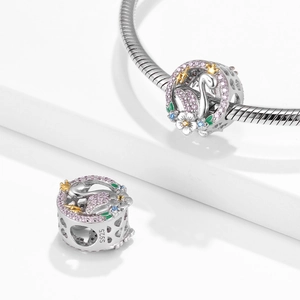 S925 Sterling Silber Schwan Charm mit rosa Zirkonia für DIY Armbänder und Ketten