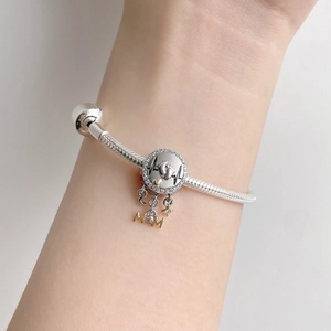 925 Sterling Silver Heartbeat Baby Footprint Charm Gold Plated Heart MOM Pendant With Zirconia For Bracelet Necklace Mother Day Jewelry
