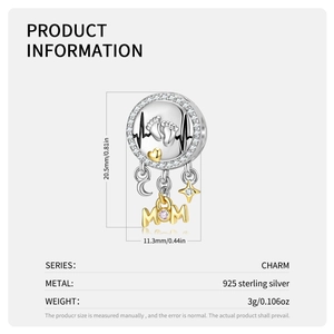 S925 sterling silver heart and baby footprint charm with MOМ lettering for bracelets