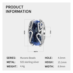 S925 sterling silver dark blue heart murano glass bead charm for DIY bracelets