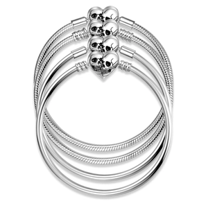 S925 sterling silver snake and bangle bracelets with gothic skull heart clasp