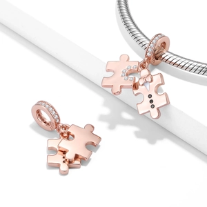 925 Sterling Silver Puzzle Pendant Rose Gold Plated Zirconia Enamel Groom Suit Charm For DIY Bracelet Necklace Women Jewelry