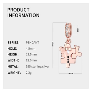 925 sterling silver puzzle pendant in rose gold finish with dimensions and specifications