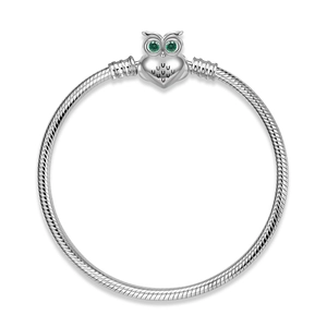 S925 sterling silver snake chain bracelet with owl clasp and green gemstone eyes