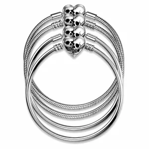 925 Sterling Silver Snake Chain Bracelet Double Skull Heart Clasp Gothic Punk Style DIY Base Chain For Women Jewelry Gift