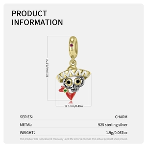Charm tête de mort mexicaine en argent S925 avec sombrero pour bracelets DIY