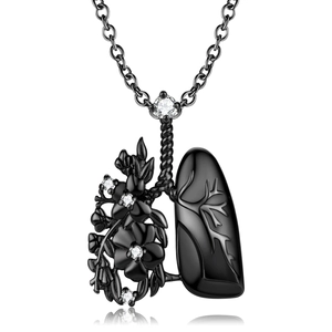 Gothische zwarte sterling zilveren longhanger ketting met bloemen en kristallen