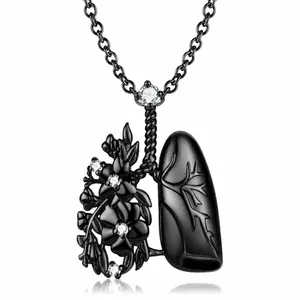 925 Sterling Zilveren Gotische Long Bloem Hanger Ketting Voor Vrouwen Met Strass Donkere Stijl Unieke Anatomie Sieraden