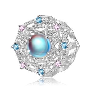 Perle en argent 925 avec pierre de lune et motifs ajourés pour la création de bijoux DIY