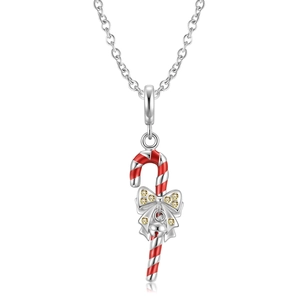 S925 Silber Halskette mit Weihnachts-Zuckerstange Anhänger und roter Verzierung