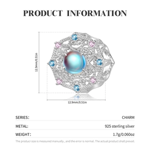 Charm floral en argent S925 avec pierre de lune et zircons colorés pour bracelets DIY