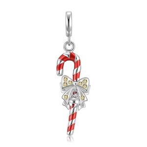 Nahaufnahme von s925 Silber Weihnachtszuckerstange Anhänger mit Emaille und Zirkon