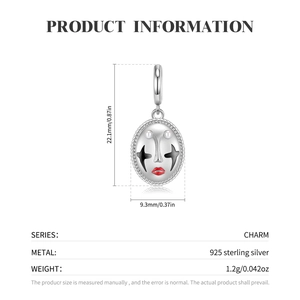 Colgante de máscara de joker en plata 925 con labios de esmalte rojo para joyas DIY
