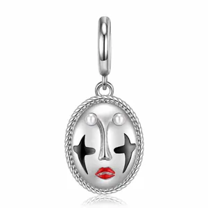 Colgante de Máscara de Payaso de Plata de Ley 925 Esmalte Labios Rojos Ojos de Estrella Perla Artificial Accesorio Artístico DIY