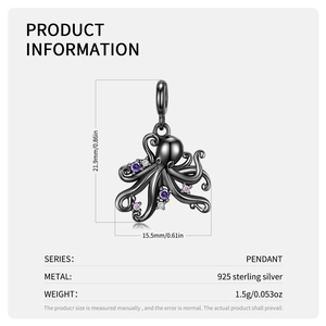 Collar con colgante de pulpo negro de plata de ley S925 con piedras preciosas púrpuras