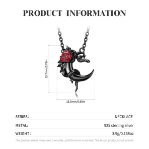 Collana con ciondolo luna serpente nero e rosa rossa in argento sterling 925 gotico