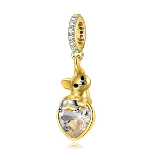 S925 silver Corgi dog pendant with heart crystal and white zircon stones for bracelets