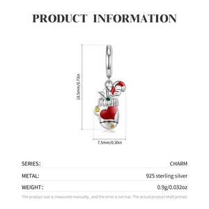 Charm natalizio a cuore in argento sterling 925 con smalto colorato e bastoncino di zucchero