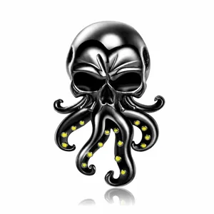 Ciondolo Teschio Polpo in Argento Sterling 925 Gothic Punk Cthulhu Perla Scheletro per Bracciale a Catena Serpente Stile Scuro Gioielli Donna Uomo