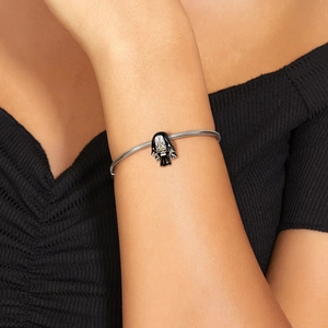 925 sterling silver snake chain bracelet with dark nun character charm in black enamel