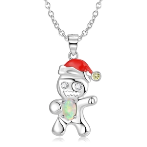 Creatieve S925 sterling zilveren peperkoekman ketting met rode hoed en opaal inleg