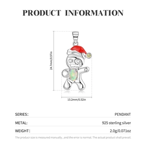 S925 Sterling Zilveren Kerst Kerstman Peperkoekman Hanger Ketting met Opaalsteen