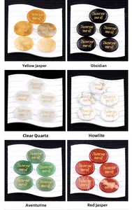 Detailed grid view of six diverse natural crystal stones engraved with motivational text