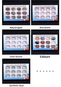 Detailed set of 12 hand-carved crystal elephant figurines in various natural gemstones