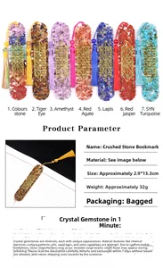 Handmade resin bookmarks with natural gemstones and silk tassels, 13.3cm detail view