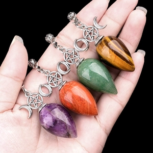 Driedubbele Maan Pentagram Natuurlijk Kristal Waterdruppel Pendel Ketting Wicca Pagan Waarzeggerij Tool Mannen Vrouwen Sieraden