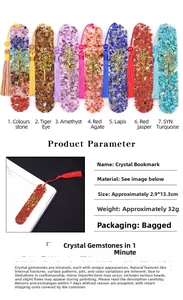 Detailed close-up of oval resin bookmarks with tree of life and colorful crystal stones