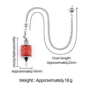Péndulo Merkaba de cristal jaspe rojo con cadena de plata para yoga y energía
