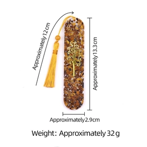 Resin bookmark with Tree of Life and Tiger Eye stone inlay with yellow tassel