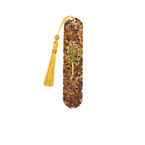 Artistic resin bookmark with Tree of Life metal charm and tiger eye crystal stones