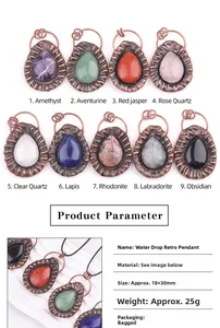 Dimensions du produit et options de pierres pour pendentifs gouttes vintage