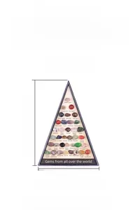 Detailed chart of 36 natural mineral specimens including quartz and agate in a display box