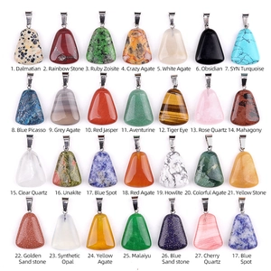 Assorted natural crystal and semi-precious stone trapezoid pendants for jewelry making