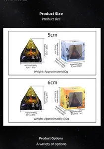 Tableau détaillé des tailles et poids pour pyramide Orgone avec coffret cadeau inclus