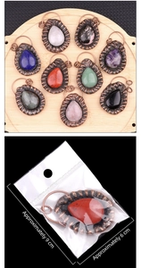 Détails de pendentifs en pierres précieuses en forme de goutte avec dimensions d'emballage