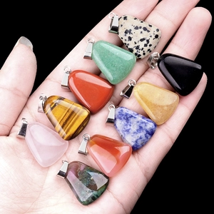 Set of 10 natural crystal trapezoid pendants with silver metal clasps in various stones