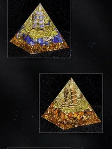 Detailed comparison of Orgone pyramid with Lapis Lazuli and Tiger Eye stone crystal