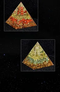 Detailed view of Red Jasper and Green Aventurine Orgone pyramids with metal coils