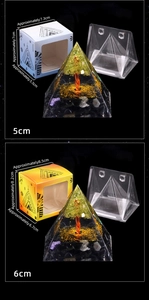 Pyramide Orgonite Arbre de Vie Péridot avec support et boîte cadeau égyptienne
