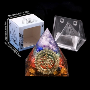 Natural Crystal Stone Orgone Pyramid With Sri Yantra Symbol Handmade Resin Chakra Energy Pyramid For Home Office Decor