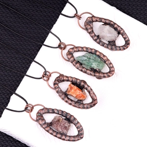 Vintage Auge Geformt Naturstein Anhänger Halskette Für Damen Bohemian Amethyst Rosenquarz Heilkristall Schmuck Geschenk